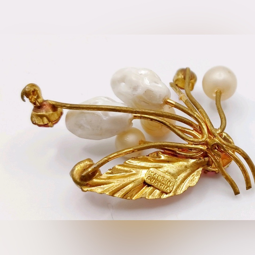 Rare Vintage Gold Unique Austrian Pearls and Gemstone Broach - Picture 4 of 6